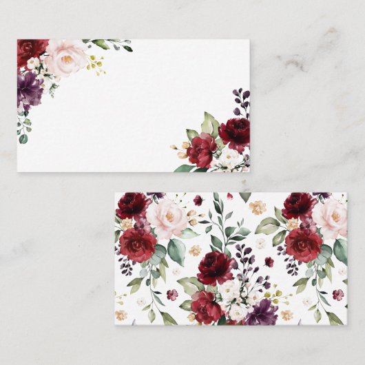 Carte De Placement Fleurs aquarelles rouges et violettes Boho (Devant / Derrière)