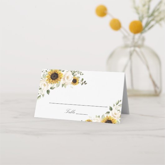 Carte De Placement Fleurs blanches de tournesol Mariage de verdure (Devant)