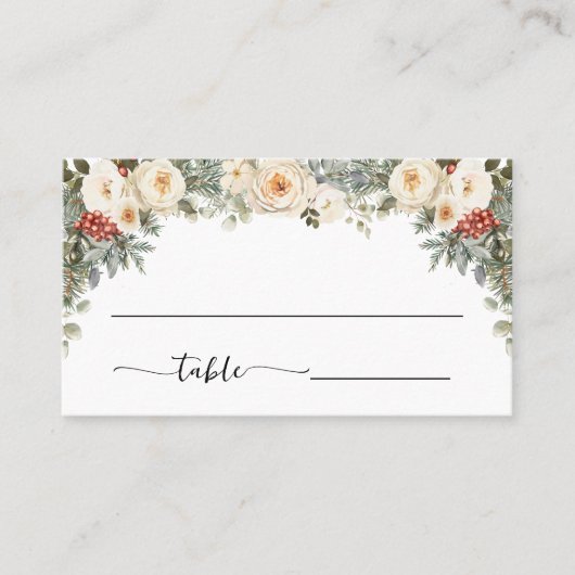 Carte De Placement Fleurs blanches d'hiver Mariage Plat (Devant)