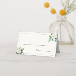 Carte De Placement Fleurs Blanches Élégantes et Verdure | Table de Ma