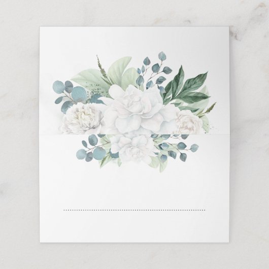 Carte De Placement Fleurs blanches et Eucalyptus Aquarelle Verdure (Extérieur déplié)