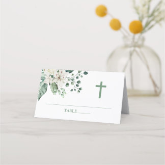 Carte De Placement Fleurs blanches Eucalyptus Baptême