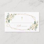 Carte De Placement Fleurs blanches, fleurs crème, verdure, baptême (Devant)