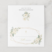 Carte De Placement Fleurs blanches, fleurs crème, verdure, baptême (Extérieur déplié)