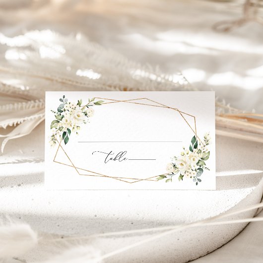 Carte De Placement Fleurs blanches, fleurs crème, verdure, mariage