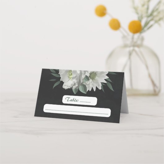 Carte De Placement fleurs blanches romantiques botaniques noires (Devant)