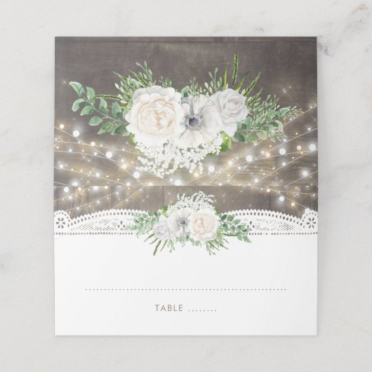 Carte De Placement Fleurs blanches Rustic Country String Mariage (Extérieur déplié)
