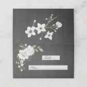 Carte De Placement fleurs blanches vert feuille botanique noir (Extérieur déplié)