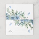 Carte De Placement Fleurs Bleu Poussiéreux Mariage (Extérieur déplié)