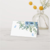 Carte De Placement Fleurs Bleu Poussiéreux Mariage (Dos)