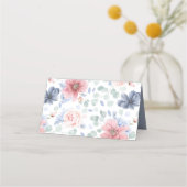 Carte De Placement Fleurs bleu rose roux Élégant Mariage romantique (Dos)