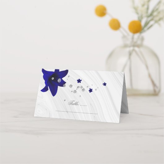 Carte De Placement fleurs bleu royal argent (Devant)