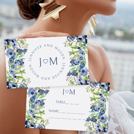 Carte De Placement Fleurs bleues bleues bleues mariage Plat Place Car