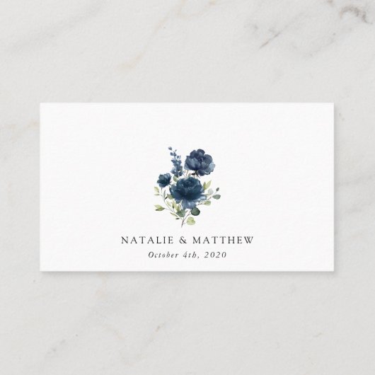 Carte De Placement Fleurs bleues de la Marine, Verdure, Boho, Mariage (Dos)