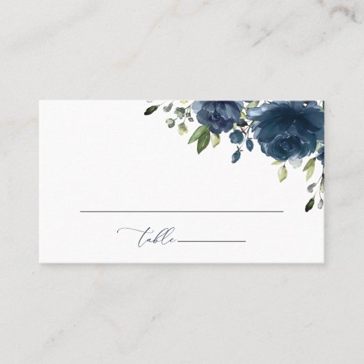 Carte De Placement Fleurs bleues de la Marine, Verdure, Boho, Mariage (Devant)
