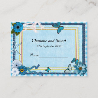 Carte De Placement Fleurs bleues et papillons