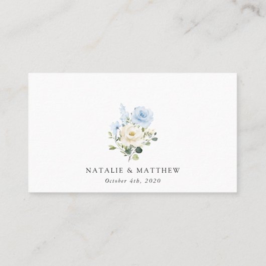 Carte De Placement Fleurs bleues, Fleurs blanches, Verdure, Mariage (Dos)