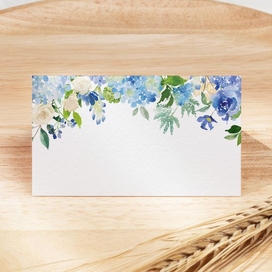 Carte De Placement Fleurs bleues hydrangea Mariage Place pliée Carte