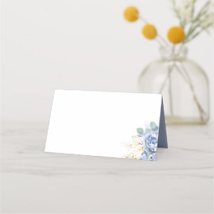 Carte De Placement Fleurs bleues poussiéreuses et Feuilles d'or vert 