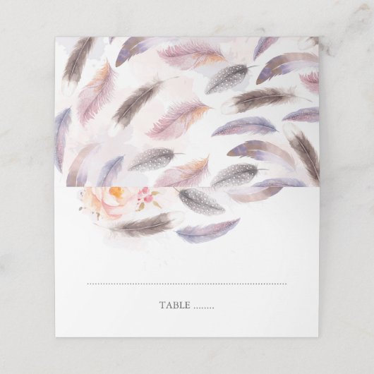 Carte De Placement Fleurs Boho Aquarelle Plumes (Extérieur déplié)