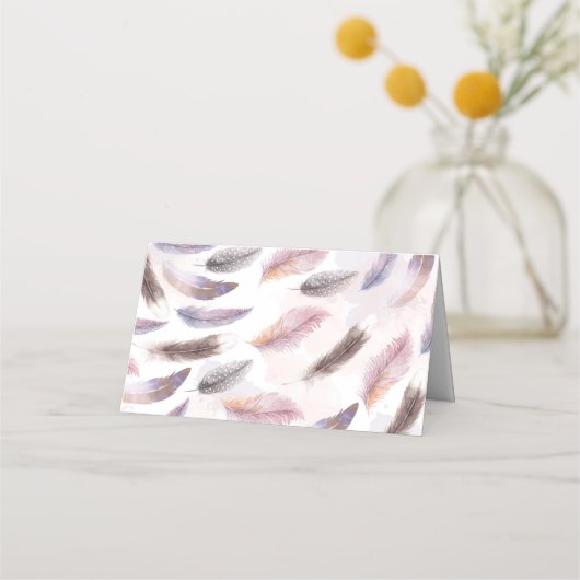 Carte De Placement Fleurs Boho Aquarelle Plumes (Dos)