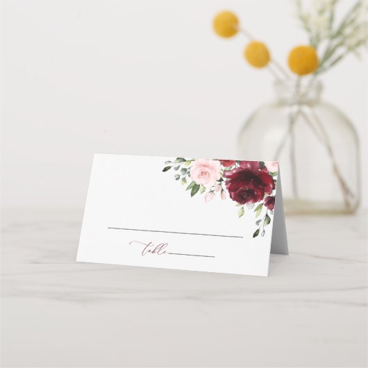 Carte De Placement Fleurs Bourgogne, Fleurs roses, Verdure, Mariage (Devant)