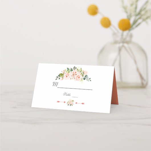 Carte De Placement Fleurs d'aquarelle moderne Vivre Coral Mariage (Devant)