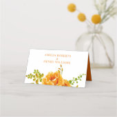 Carte De Placement Fleurs d'aquarelle orange et mariage feuille (Dos)