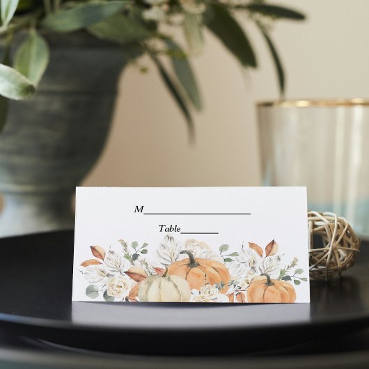 Carte De Placement Fleurs d'aquarelle tendance et Citrouille automne