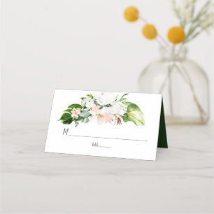 Carte De Placement Fleurs d'aquarelle tropicales blanches et bleues
