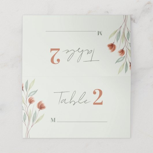 Carte De Placement Fleurs d'aquarelle vert pastel (Extérieur déplié)