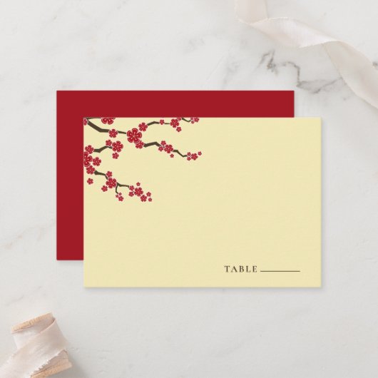 Carte De Placement Fleurs de cerisier rouge Sakura Mariage asiatique (Devant/Arrière en situation)