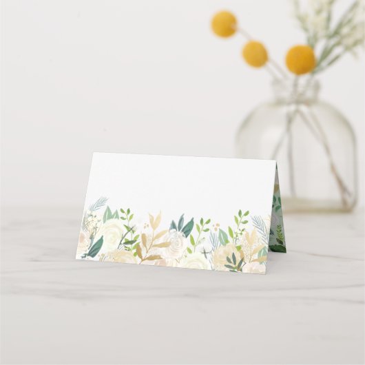 Carte De Placement Fleurs de crème et Mariage de fleurs vertes (Devant)