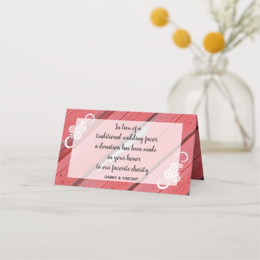Carte De Placement Fleurs de Grange Rouge Bois Mariage Charité Favori (Devant)