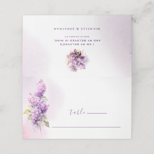 Carte De Placement Fleurs de lilas aquarelle verset biblique de maria (Extérieur déplié)