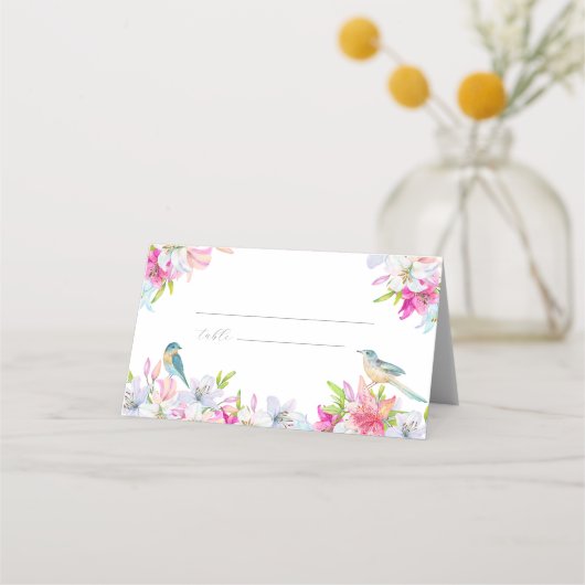 Carte De Placement Fleurs de mariage Lys et oiseaux Aquarelle (Devant)