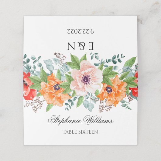 Carte De Placement Fleurs de pavot monogrammes (Extérieur déplié)