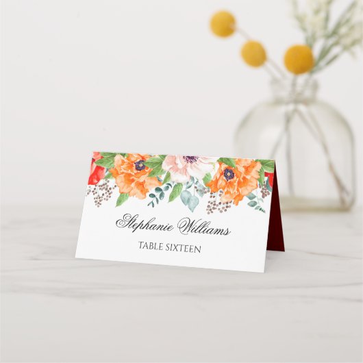 Carte De Placement Fleurs de pavot monogrammes (Devant)