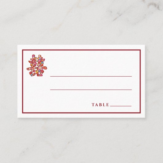 Carte De Placement Fleurs de printemps Double Bonheur Mariage Chinois (Devant)
