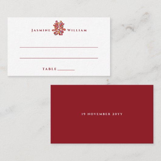 Carte De Placement Fleurs de printemps Double bonheur Mariage chinois (Devant / Derrière)