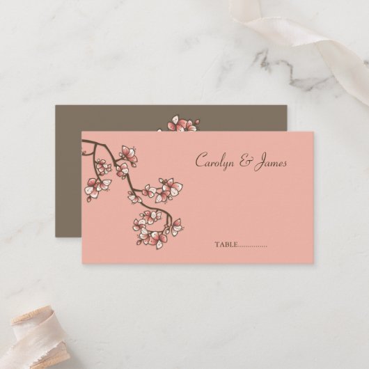 Carte De Placement Fleurs de printemps en fleurs de rose Mariage asia (Devant/Arrière en situation)