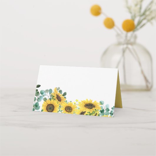 Carte De Placement Fleurs de soleil d'aquarelle et Mariage d'eucalypt (Devant)