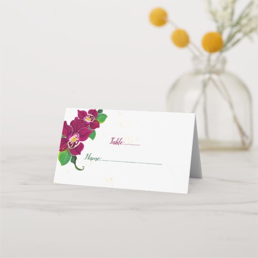 Carte De Placement fleurs d'hibiscus bordeaux vert feuilles (Devant)