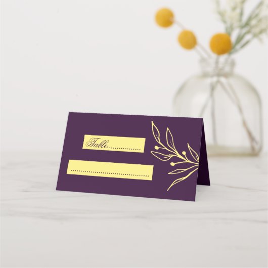 Carte De Placement Fleurs d'or simples violet mariage (Devant)