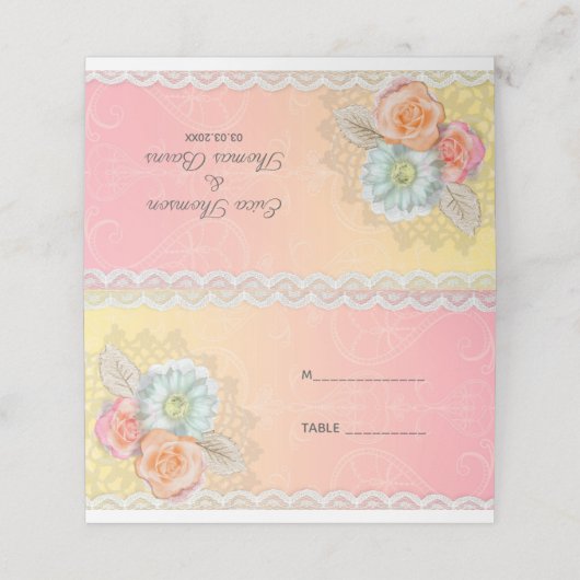 Carte De Placement Fleurs Et Dentelle Blanche (Extérieur déplié)