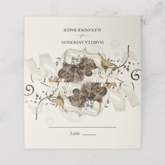 Carte De Placement Fleurs Et Ruban Satiné (Extérieur déplié)