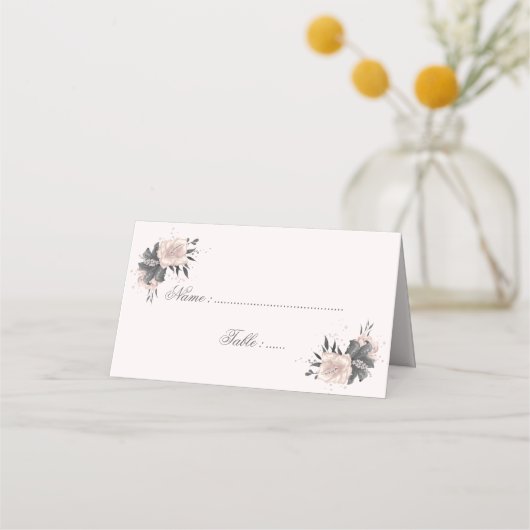 Carte De Placement fleurs gris rose pâle noir feuilles et parties sci (Devant)