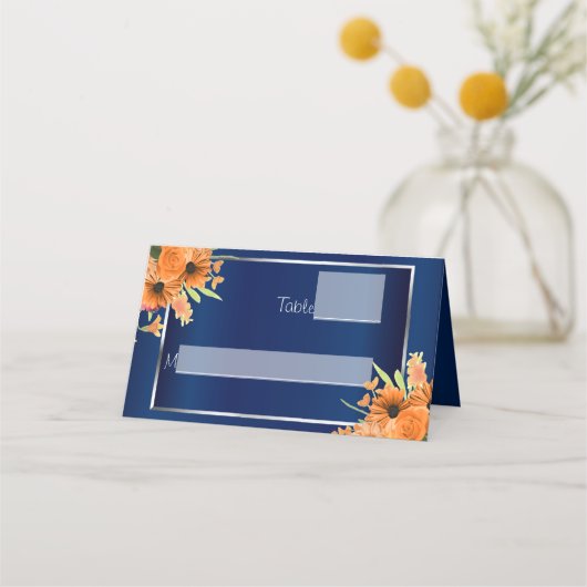 Carte De Placement Fleurs orange sur bleu marine (Devant)