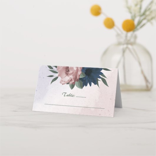 Carte De Placement fleurs rose et marine botanique (Devant)