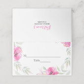 Carte De Placement Fleurs roses Aquarelle Fête des mariées botanique (Extérieur déplié)